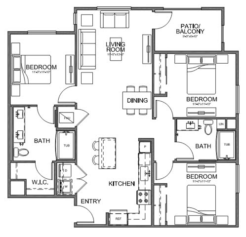 Floor Plan  Floor plan 3 bed 2 bath 1,334 sq. ft. at The Overlook Santa Clarita, CA 91350