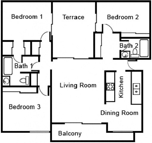 Floor Plan  E32 Floor Plan at Beverly Plaza Apartments, Long Beach, CA