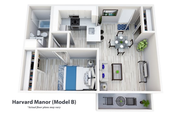 1 Bed 1 Bath floor plan Harvard Manor
