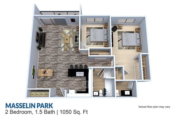 2 bedroom 2 bath  floor plan A&#xA0;at Masselin Park West, Los Angeles, 90036