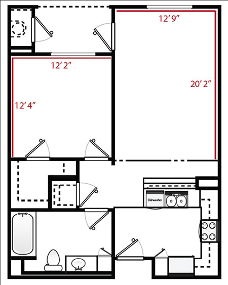 a floor plan of a small house  at Ventana Senior Apartments, California, 91326