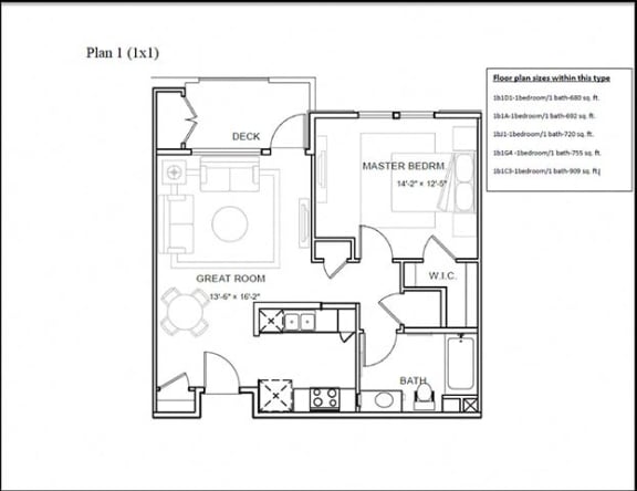 1 bed 1 bathroom floor plan 1 bed 1 bathroom floor plan at Deer Creek Apartments, San Ramon, California