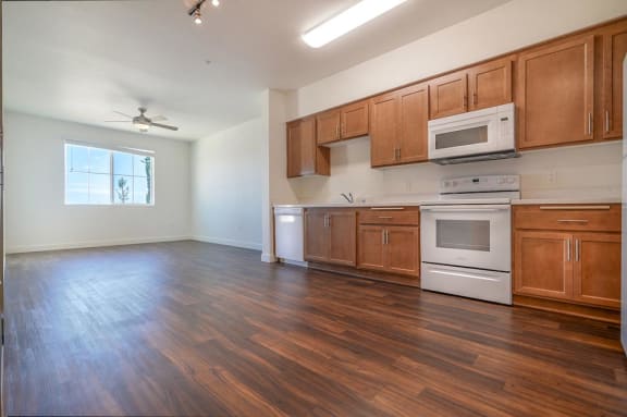 Wooden cabinets at Portola Senior Apartments, Carlsbad, CA