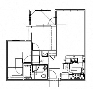 2 bed 1 bath floor plan at Portola Senior Apartments, Carlsbad