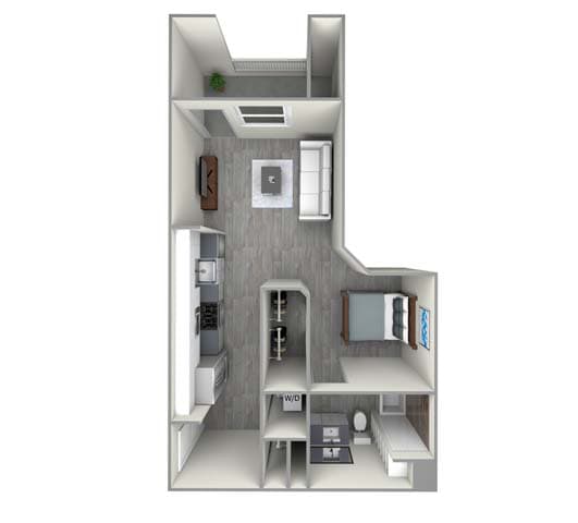 a floor plan of a one bedroom apartment at The Vineyards Apartments, Porter Ranch
