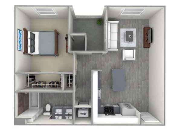 a floor plan of a one bedroom apartment with a bathroom and a balcony at The Vineyards Apartments, California, 91326