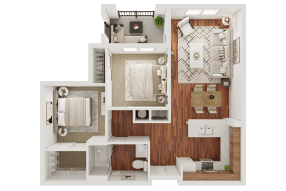 2 bed 1 bath floor plan at Portola Senior Apartments, Carlsbad