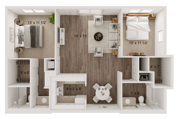 2 Bed 2 Bath Floor Plan A at Redlands Park Apts, Redlands, California