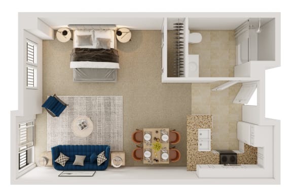 Unit1C-2 Floor Plan at Tesoro Senior Apartments, Porter Ranch, CA, 91326