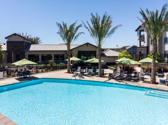 our apartments showcase an unique swimming pool at The Vineyards Apartments, Porter Ranch, CA