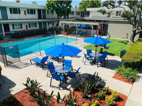 Pool And Outdoor Seating at Clair Del and Clair Del Gardens, Long Beach, CA, 90807