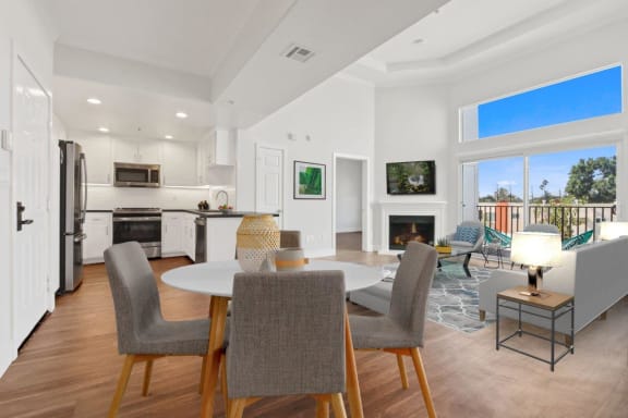 Living Room With Fireplace View at Toluca Court, Toluca Lake, 91602