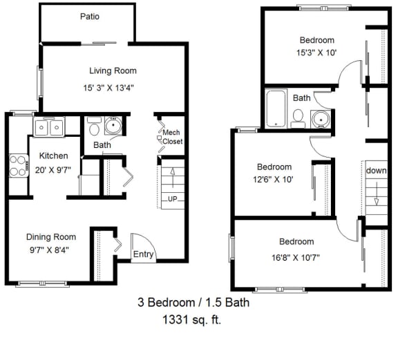 a floor plan of a house with two bedrooms and a living room