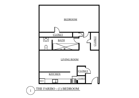 a floor plan of a studio apartment with a bedroom and a living room