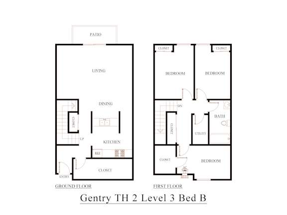 A floor plan of a two-bedroom, two-bathroom apartment.