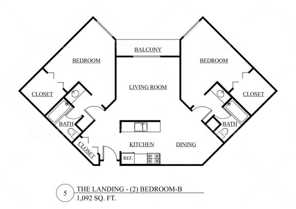 the floor plan of the landing 03 bedroom b