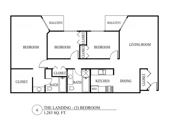 a floor plan of a house with bedrooms and a living room