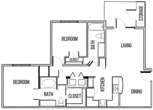 2B Floor Plan at Residences at the Landing, Kerrville, TX, 78028