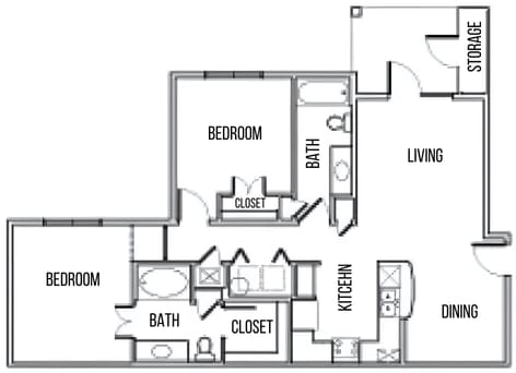 2B Floor Plan at Residences at the Landing, Kerrville, TX, 78028