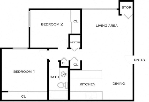 2 bedroom 1 bathroom Floor plan A at Villa Nueva Apartments, San Ysidro, CA, 92173