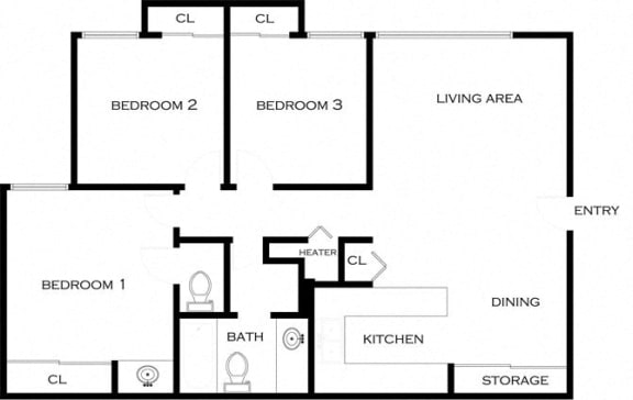 3 bed 1.5 bath floor plan at Villa Nueva Apartments, San Ysidro