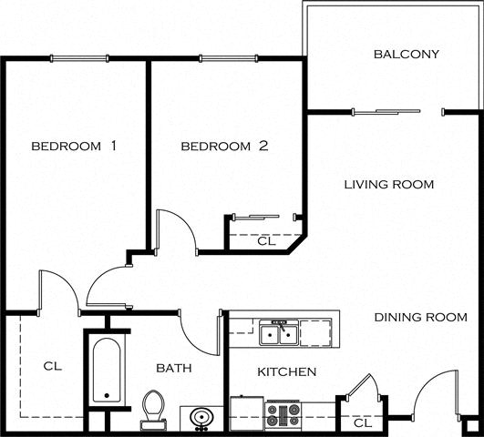 2bd 1ba Floor Plan at Coventry Heights Senior, Westminster, CA, 92683