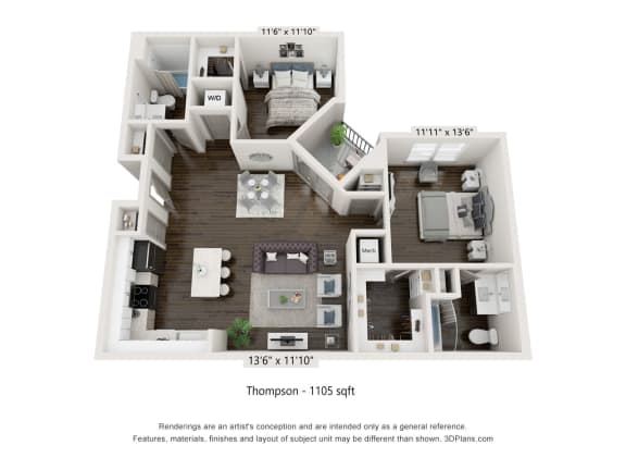 2 bed 2 bath floor plan E at Radius at Donelson, Nashville, TN