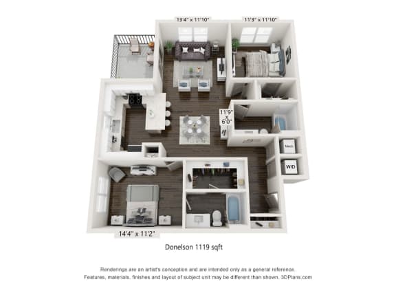 2 bed 2 bath floor plan A at Radius at Donelson, Nashville
