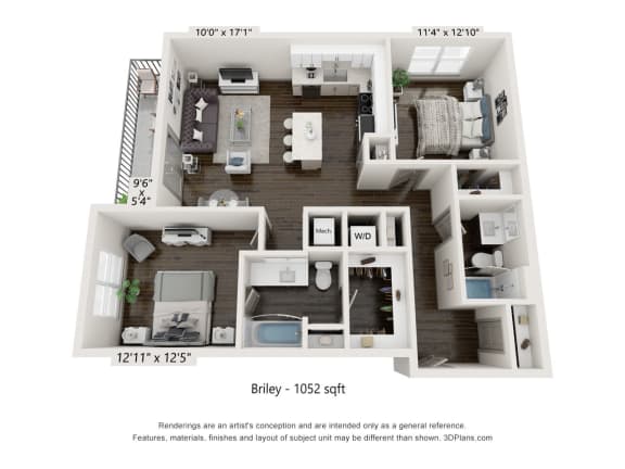 2 bed 2 bath floor plan B at Radius at Donelson, Tennessee