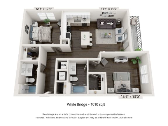 2 bed 2 bath floor plan C at Radius at Donelson, Tennessee, 37214
