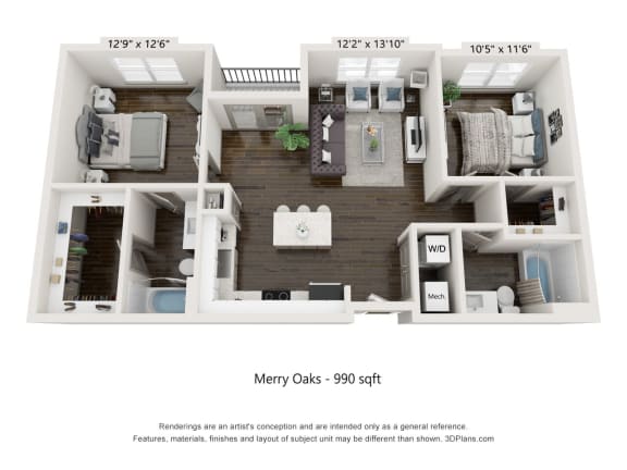 2 bed 2 bath floor plan D at Radius at Donelson, Nashville, TN, 37214