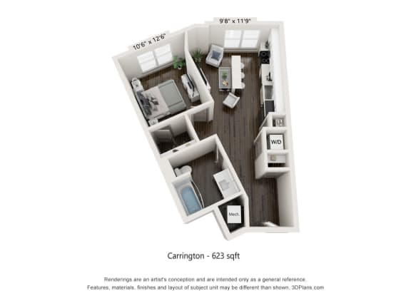 1 bed 1 bath floor plan D at Radius at Donelson, Nashville