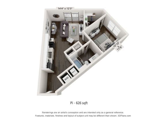 1 bed 1 bath floor plan E at Radius at Donelson, Tennessee