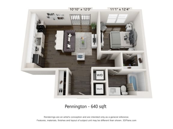 1 bed 1 bath floor plan F at Radius at Donelson, Tennessee, 37214