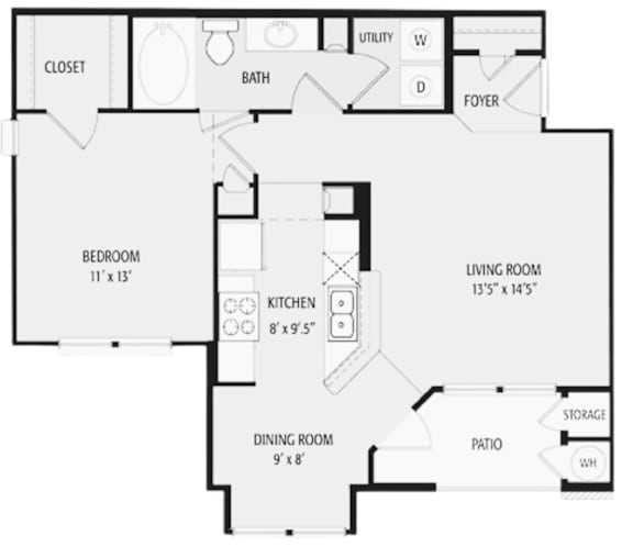 1 Bedroom Floor Plan at Residences at Salado, Texas, 78219