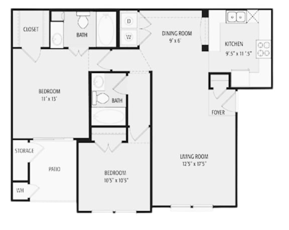 2B Floor Plan at Residences at Salado, San Antonio, Texas