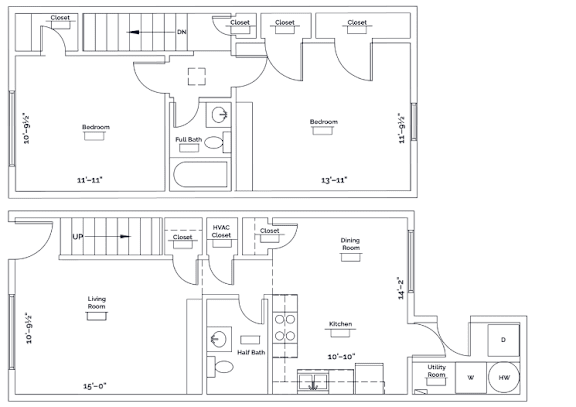 A floor plan of a two-story home with labeled rooms and measurements.