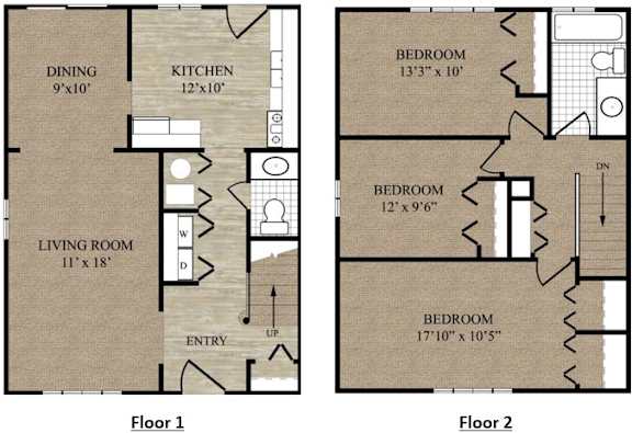 A diagram shows the layout of two floors of a house, including the dimensions of each room.