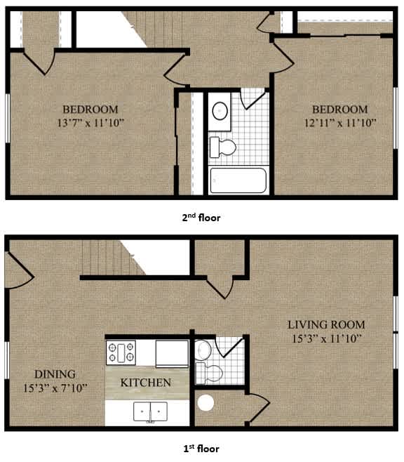 A floor plan of a two-story home with labeled rooms and dimensions.