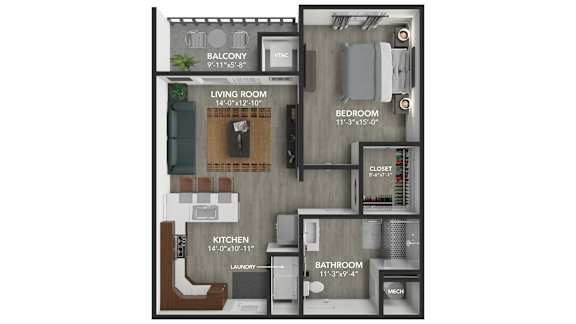 1B Floor Plan at 515 East (Elkhart) Apartments, Indiana