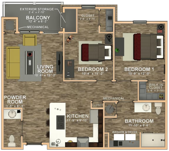 Floor Plan  1.5 Bath 2 Bed Floor Plan at 41 North Apartments, Fort Wayne, IN