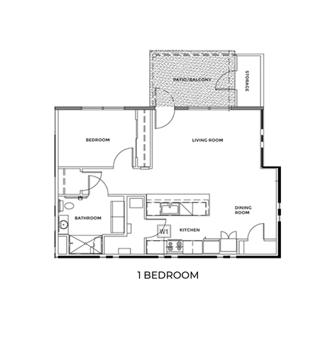 1 Bedroom Floor Plan 1 Bedroom Floor Plan at Gladstone Apartments, Columbus, Indiana