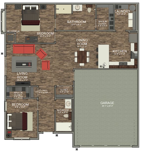 Floor Plan  2 bed 2 bath Morada Floorplan at Morada at Maysville, Fort Wayne, IN
