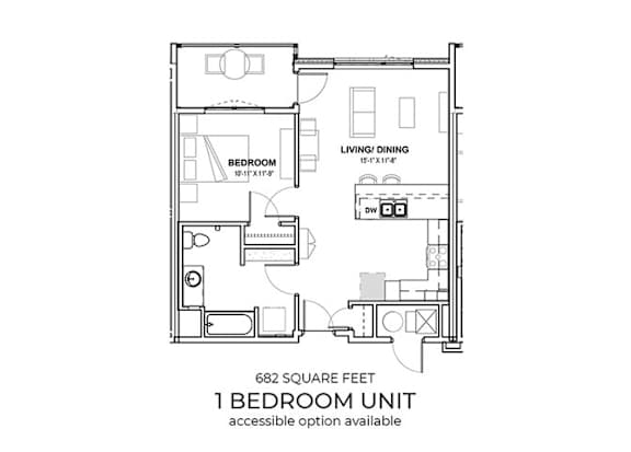 1 Bedroom Floor Plan at SouthPointe Village Apartments, LP, Fishers, IN