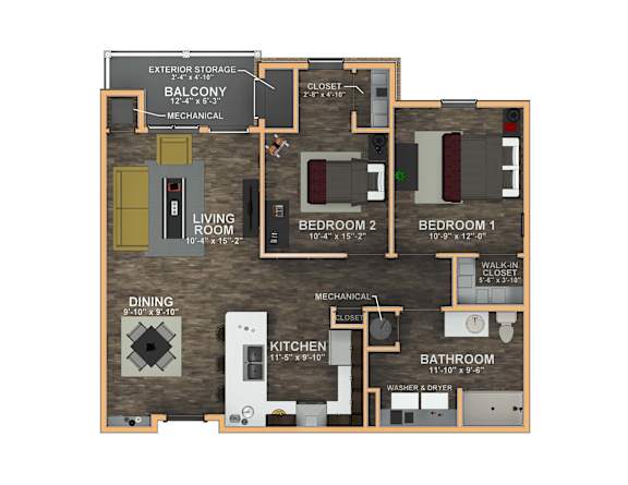 2 Bed 1 Bath Floor Plan at Ritchey Reserve, Indiana, 46038