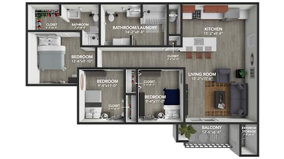 the 1121 floor plan  studio with 2 baths