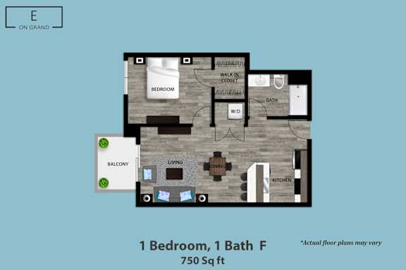 Floor Plan  A floor plan of a one bedroom apartment with a bathroom.