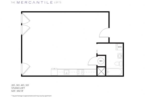 Floor Plan  a floor plan of a studio apartment with a bedroom and a living room