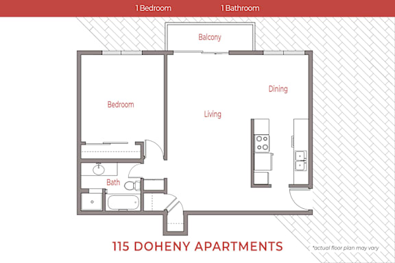 Floor Plan  this floor plan is an approximation of our 1 bedroom floor plan