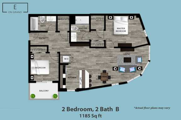 Floor Plan  A floor plan of a house with two bedrooms and two bathrooms.